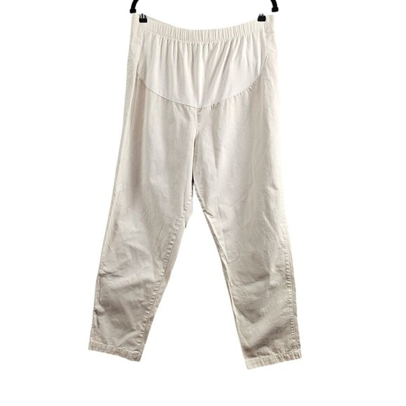 💥Duo Maternity Cotton Stretch Knit Tummy Panel Pull On Beige Denim Pants - Picture 1 of 6